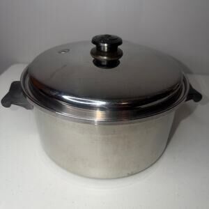 Vintage Saladmaster Stainless Steel T304S Stock Soup Pot 6 Quart with Vapor Lid